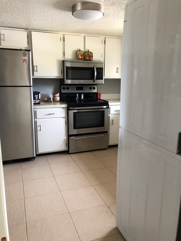 stainless steel appliances the refrigerator, stove, microwave, dishwasher  and stack washer and dryer are about a year old and are included